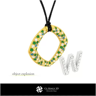 3D-CAD-Anhänger mit Buchstabe W Home, Schmuck 3D-CAD, Anhänger 3D-CAD, 3D-Buchstabenanhänger