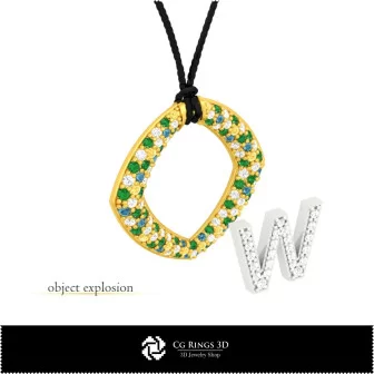 3D-CAD-Anhänger mit Buchstabe W Home, Schmuck 3D-CAD, Anhänger 3D-CAD, 3D-Buchstabenanhänger