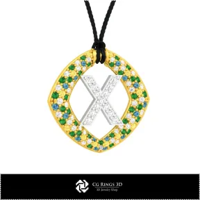 Colgante 3D CAD con letra X para el hogar, Joyería 3D CAD, Colgantes 3D CAD, Colgantes con letra 3D