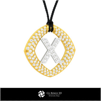 3D CAD Pendant With Letter X Home,  Jewelry 3D CAD, Pendants 3D CAD , 3D Letter Pendants