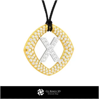 3D CAD Pendant With Letter X Home, Jewelry 3D CAD, Pendants 3D CAD , 3D Letter Pendants