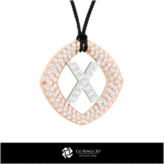 3D CAD Pendant With Letter X Home,  Jewelry 3D CAD, Pendants 3D CAD , 3D Letter Pendants