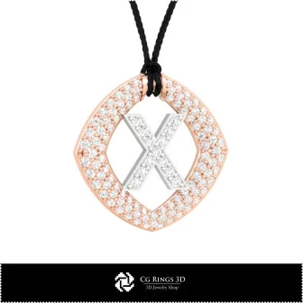 3D CAD Pendant With Letter X Home, Jewelry 3D CAD, Pendants 3D CAD , 3D Letter Pendants