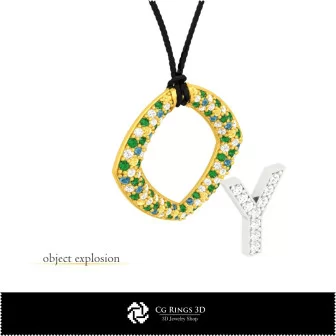 Ciondolo 3D CAD con lettera Y Home, Gioielli 3D CAD, Ciondoli 3D CAD, Ciondoli lettera 3D