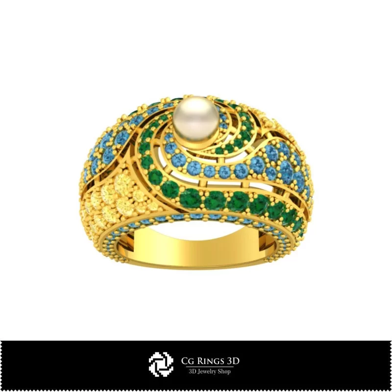 3D CAD Gemstone Rings with Pearl Home, Precious Gemstone Rings 3D, Jewelry 3D CAD, Rings 3D CAD , Fashion Rings 3D, Cocktail Ri