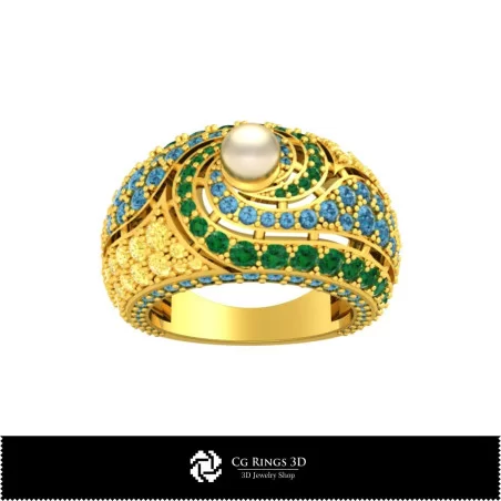 3D CAD Gemstone Rings with Pearl Home, Precious Gemstone Rings 3D, Jewelry 3D CAD, Rings 3D CAD , Fashion Rings 3D, Cocktail Ri