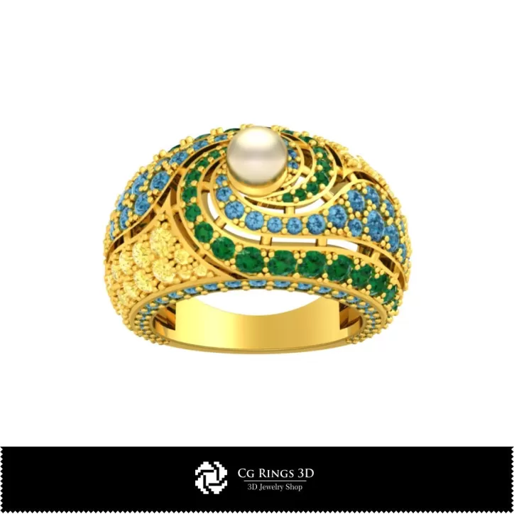 Bague en pierre précieuse avec perle - Joaillerie 3D CAO Bague en pierre précieuse avec perle - Joaillerie 3D CAO