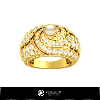 3D CAD Gemstone Rings with Pearl Home, Bague de Pierres Precieuses 3D, Bijoux 3D CAO, Anneaux 3D CAO, Anneaux de Mode 3D , Anne