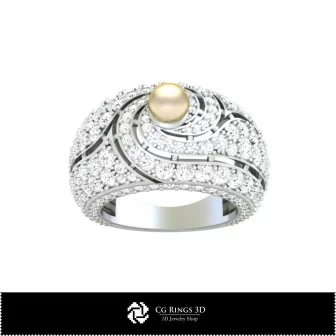 3D CAD Gemstone Rings with Pearl Home, Precious Gemstone Rings 3D, Jewelry 3D CAD, Rings 3D CAD , Fashion Rings 3D, Cocktail Ri