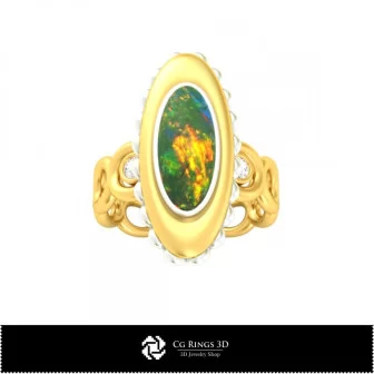 3D Ring With Opal Home, Jewelry 3D CAD, Rings 3D CAD , Diamond Rings 3D, Fashion Rings 3D, Opal Rings 3D