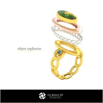 Anillo 3D con ópalo, Joyería CAD 3D, Anillos CAD 3D, Anillos de diamantes 3D, Anillos de moda 3D, Anillos con ópalo 3D
