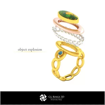 Bague 3D avec opale Maison, CAO de bijoux 3D, Bagues CAO 3D, Bagues avec diamants 3D, Bagues de mode 3D, Bagues en opale 3D