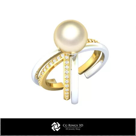 Pearl Ring With Diamonds - Jewelry 3D CAD