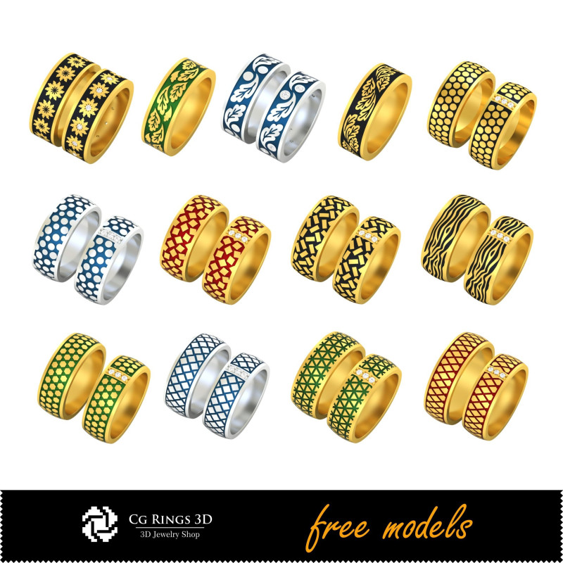 3D CAD Collection of Wedding Rings With Enamel - Free 3D Model