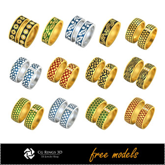 3D CAD Collection of Wedding Rings With Enamel - Free 3D Models Home, Bijoux 3D CAO, Bijoux 3D Gratuits, Collection Bijoux 3D CA