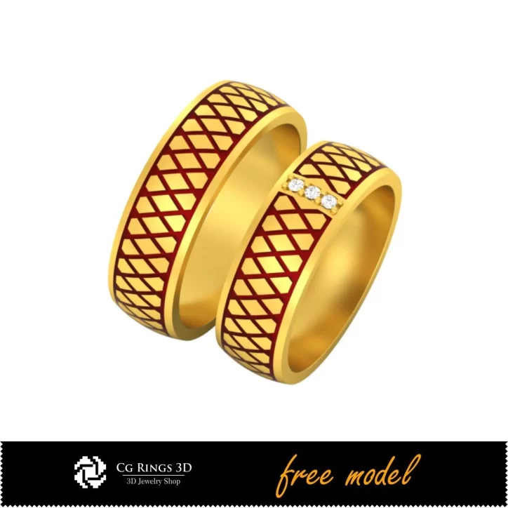 3D CAD Collection of Wedding Rings With Enamel - Free 3D Model