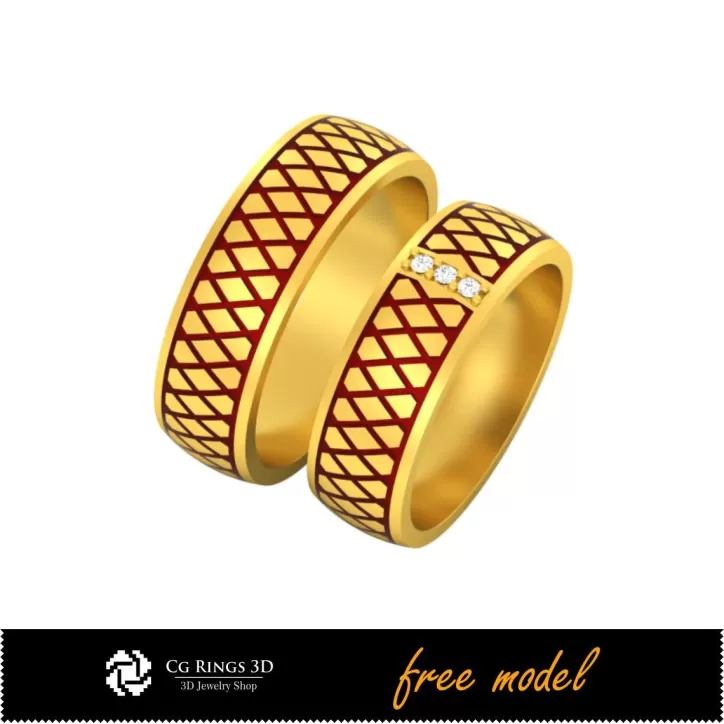 Colección CAD 3D de Anillos de Boda con Esmalte - Modelos 3D Gratis