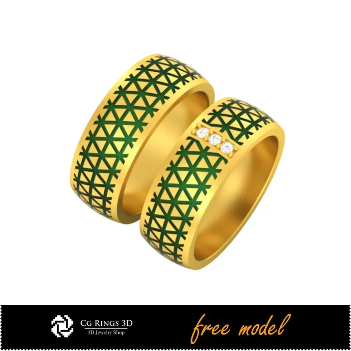 Colección CAD 3D de Anillos de Boda con Esmalte - Modelos 3D Gratis