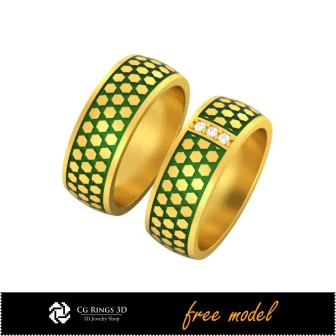 3D CAD Collection of Wedding Rings With Enamel - Free 3D Models Home, Bijoux 3D CAO, Bijoux 3D Gratuits, Collection Bijoux 3D CA