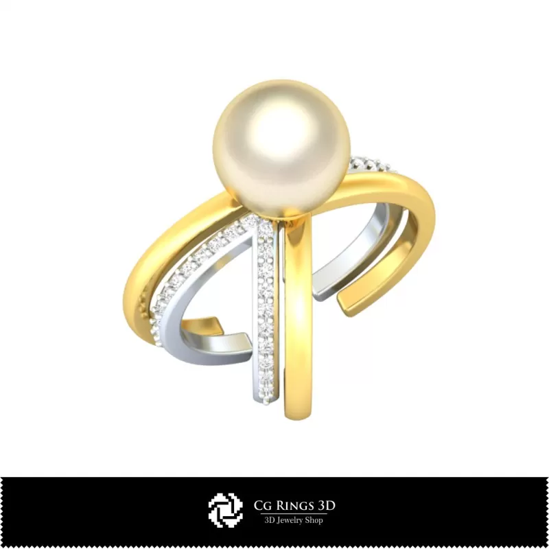 Anello con perla con diamanti - Gioielli 3D CAD
