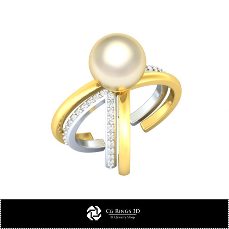 Pearl Ring With Diamonds - Jewelry 3D CAD