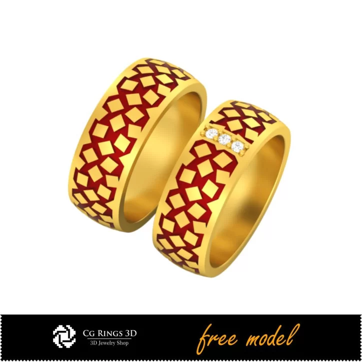 3D CAD Collection of Wedding Rings With Enamel - Free 3D Model