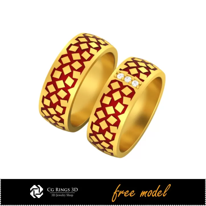 Colección CAD 3D de Anillos de Boda con Esmalte - Modelos 3D Gratis