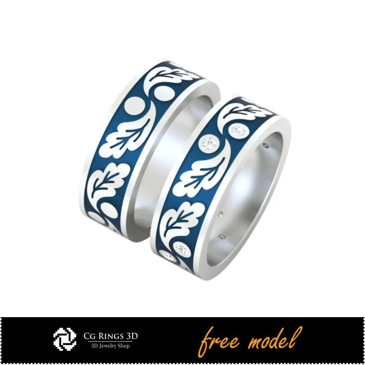 3D CAD Collection of Wedding Rings With Enamel - Free 3D Model