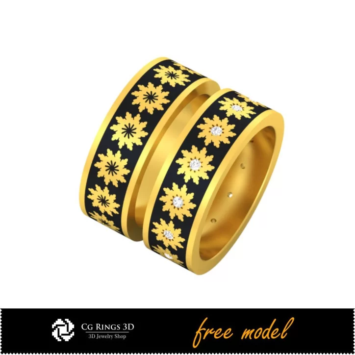 3D CAD Collection of Wedding Rings With Enamel - Free 3D Model