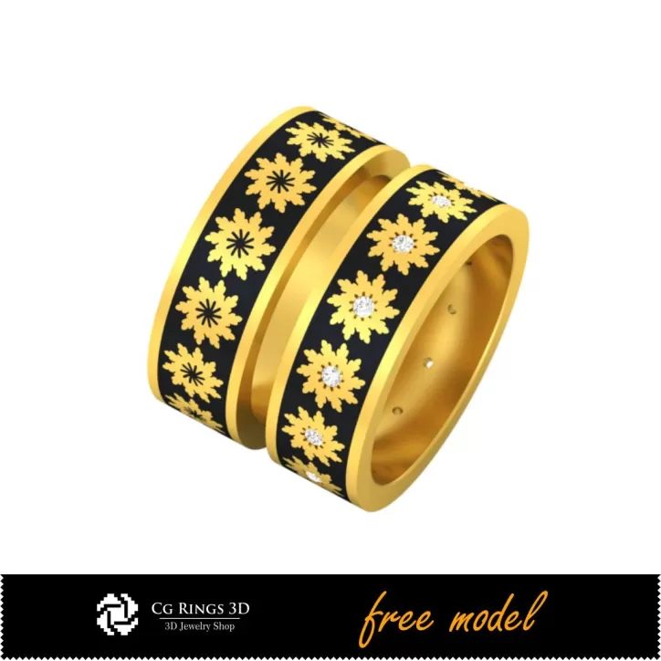 Colección CAD 3D de Anillos de Boda con Esmalte - Modelos 3D Gratis