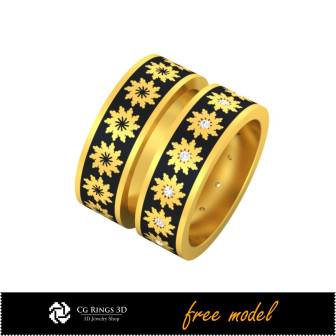 3D CAD Collection of Wedding Rings With Enamel - Free 3D Models Home, Bijoux 3D CAO, Bijoux 3D Gratuits, Collection Bijoux 3D CA