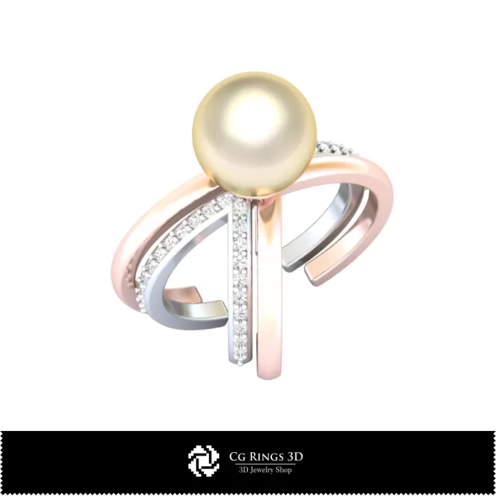 Anello con perla con diamanti - Gioielli 3D CAD