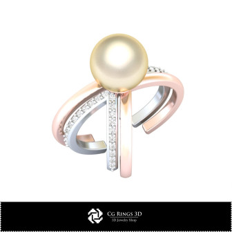 3D Pearl Ring With Diamonds Home,  Jewelry 3D CAD, Rings 3D CAD , Diamond Rings 3D, Fashion Rings 3D, Crossover Rings 3D, Pearl 