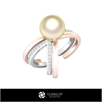 3D Pearl Ring With Diamonds Home, Jewelry 3D CAD, Rings 3D CAD , Diamond Rings 3D, Fashion Rings 3D, Crossover Rings 3D, Pearl 