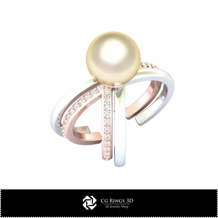 Anello con perla con diamanti - Gioielli 3D CAD