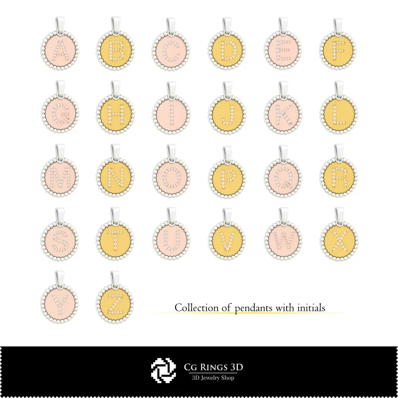 Collection CAO 3D de pendentifs avec initiales
