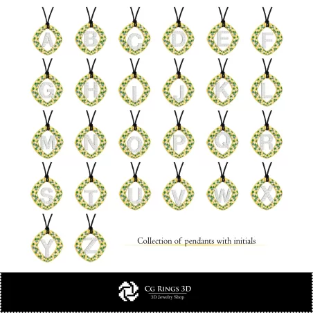 Colección 3D CAD de colgantes con iniciales Hogar, Joyería 3D CAD, Colecciones de joyería 3D CAD