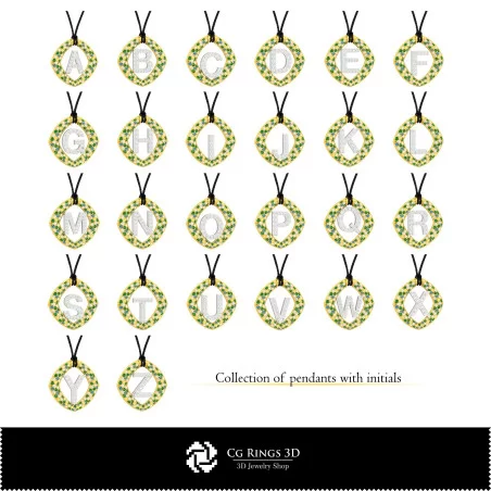Colección 3D CAD de colgantes con iniciales Hogar, Joyería 3D CAD, Colecciones de joyería 3D CAD