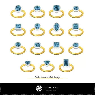 Colecție 3D CAD de inele cu bile pentru casă, CAD 3D bijuterii, Colecții bijuterii CAD 3D