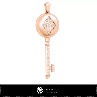 3D CAD Key Pendant with Playing Cards Home, Jewelry 3D CAD, Pendants 3D CAD , 3D Diamond Pendants