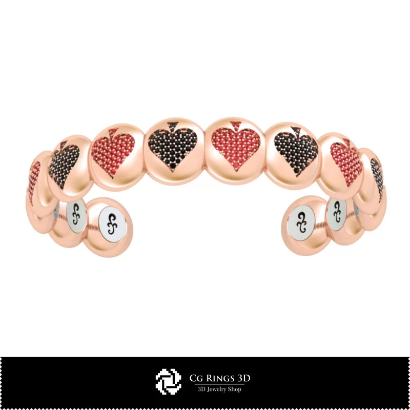 3D CAD Bracelet with Playing Cards Home, Bijuterii 3D , Bratari 3D CAD, Bratari cu Diamante 3D, Bratari 3D, BratarI Manseta 3D