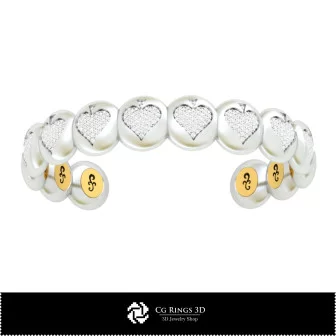 Pulsera CAD 3D con cartas, Joyería CAD 3D, Pulseras CAD 3D, Pulseras con diamantes 3D, Pulseras 3D, Pulsera rígida 3D