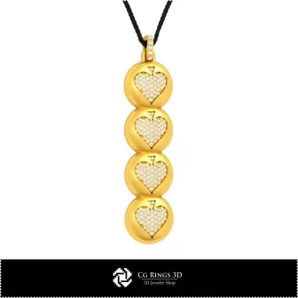 3D-CAD-Anhänger mit Spielkarten, Schmuck 3D-CAD, Anhänger 3D-CAD, 3D-Diamant-Anhänger, 3D-Kugel-Anhänger