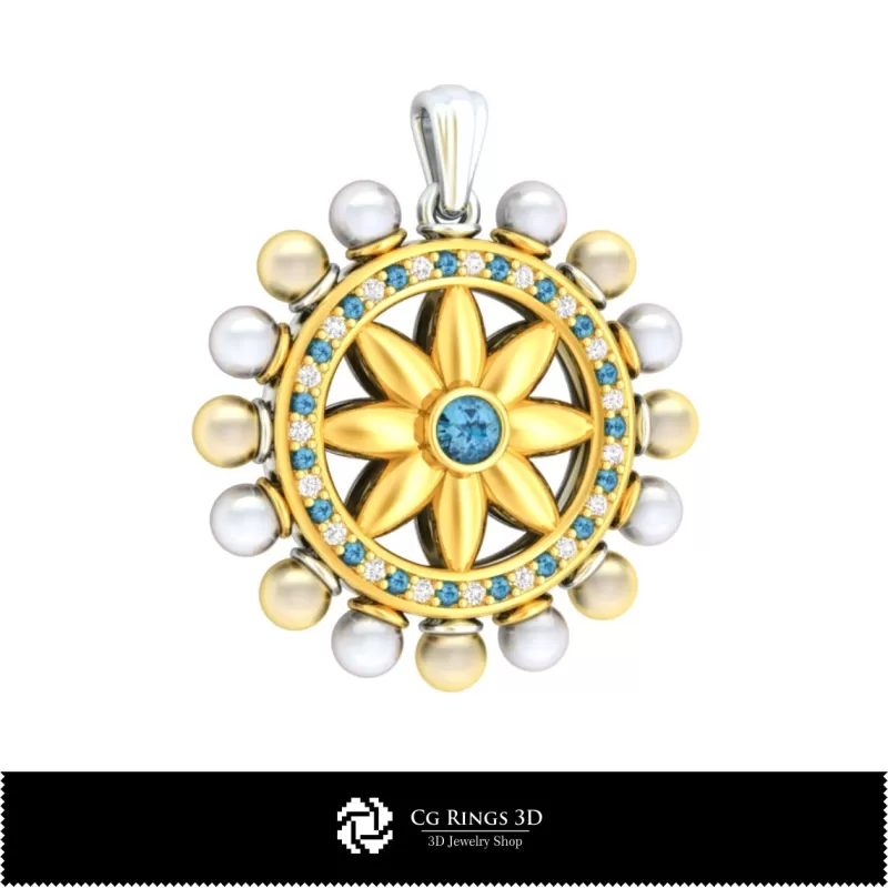 Pendentif perle 3D avec diamants