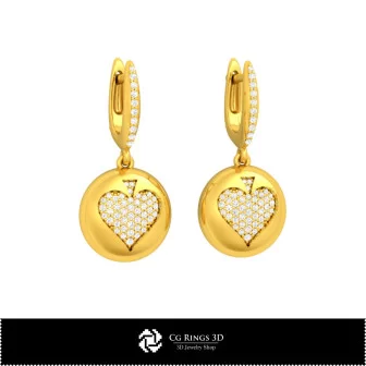 3D CAD Earrings with Playing Cards Home, Jewelry 3D CAD, Earrings 3D CAD , 3D Diamond Earrings, 3D Drop Earrings