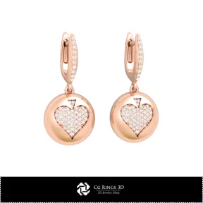 3D CAD Earrings with Playing Cards Home, Bijoux 3D CAO, Boucles D'oreilles 3D CAO, Boucles D'oreilles Diamant 3D, Boucles D'orei
