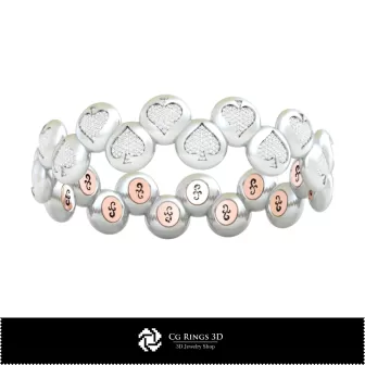 Pulsera CAD 3D con Cartas de Juego, Joyería CAD 3D, Pulseras CAD 3D, Pulseras con Diamantes 3D, Pulseras 3D, Pulsera Brazalete