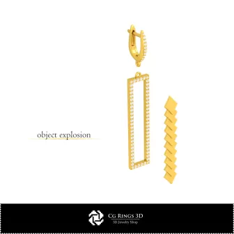 Orecchini CAD 3D con Carte da Gioco, Gioielli CAD 3D, Orecchini CAD 3D, Orecchini con Diamanti 3D, Orecchini Pendenti 3D