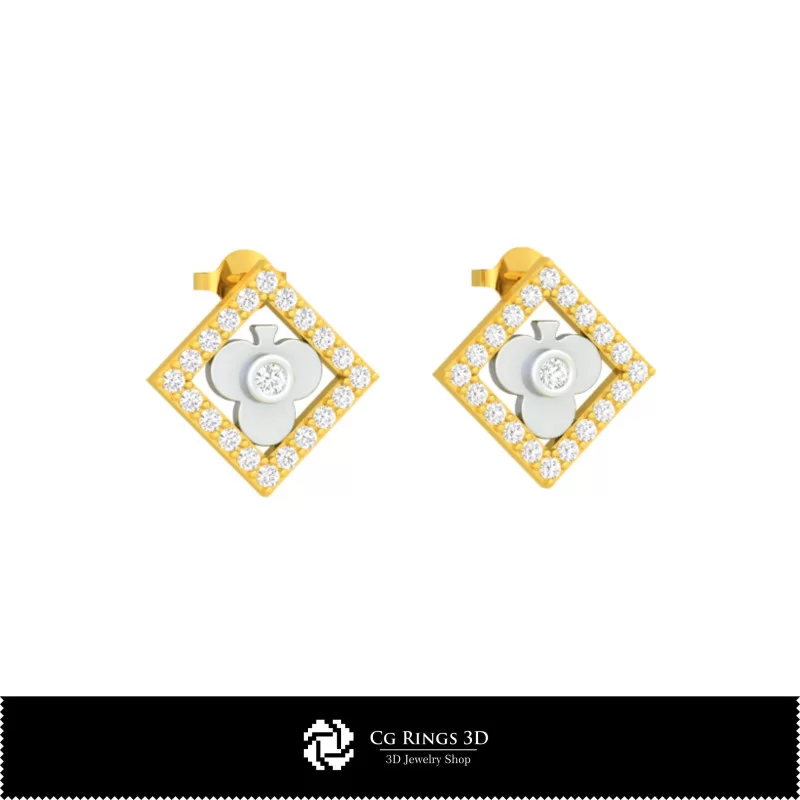 3D CAD Children Earrings with Playing Cards Home, Jewelry 3D CAD, Earrings 3D CAD , 3D Studs Earrings, 3D Children Earrings