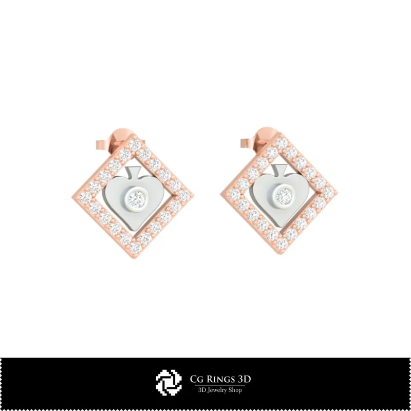 3D CAD Children Earrings with Playing Cards Home, Bijuterii 3D , Cercei 3D CAD, Cercei cu Stifturi 3D, Cercei Copii 3D